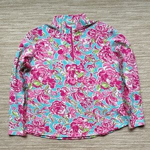 Icikuls 1/4 Zip Golf Sun Shirt Top Mock Neck Floral Print Blue Pink Size XL
